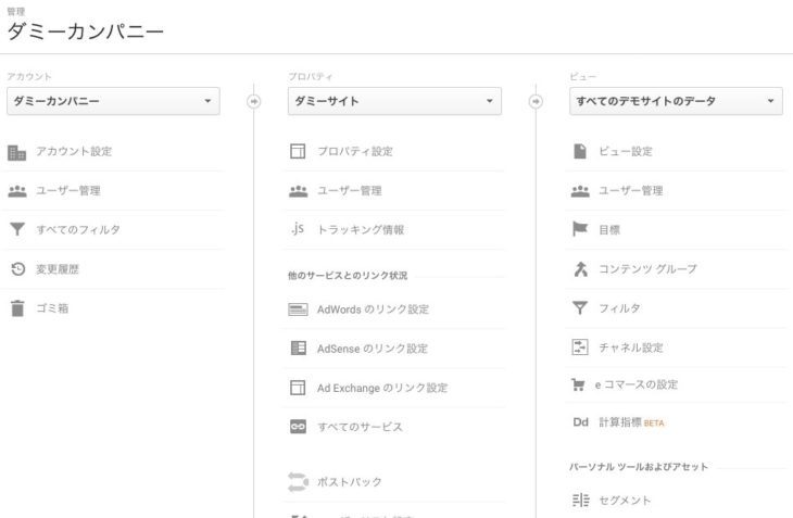 Googleアナリティクス 管理画面